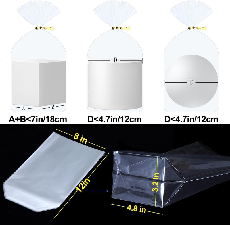 ZIMCEMS 50Pcs 8X12 inch Bottom Gusset Bags Clear Cellophane Gift Bags Plastic Gift Wrap Cello Bags for Party Favor Treats, Goodie,Bakery Cookie, Candy with 5" Twist Ties - Image 4